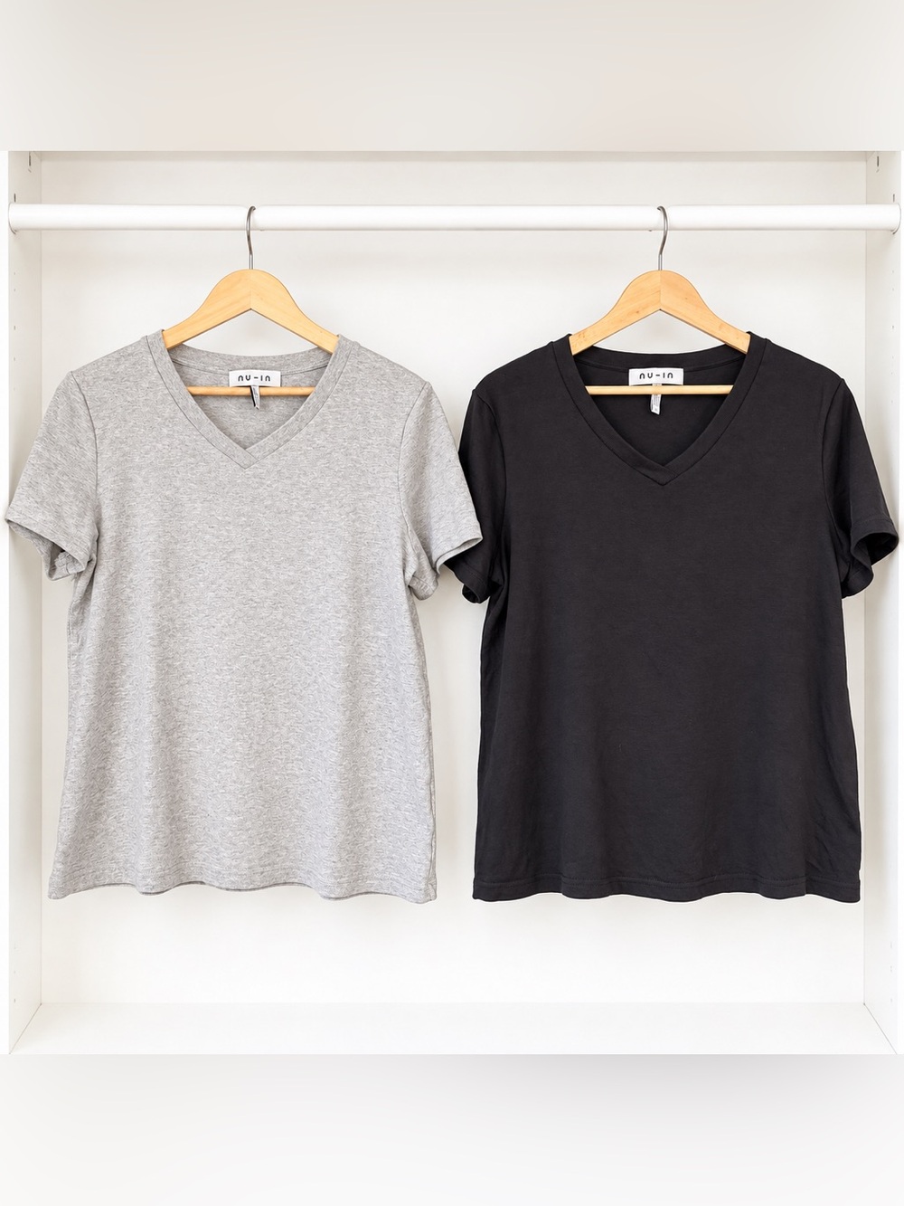 nu-in V-Neck T-Shirt Bundle Black & Grey Size L 100% Cotton